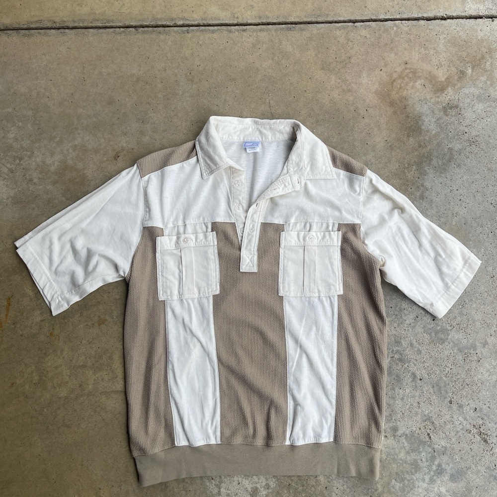 Men's White and Tan Short Sleeve Shirt Casual Jo Haband